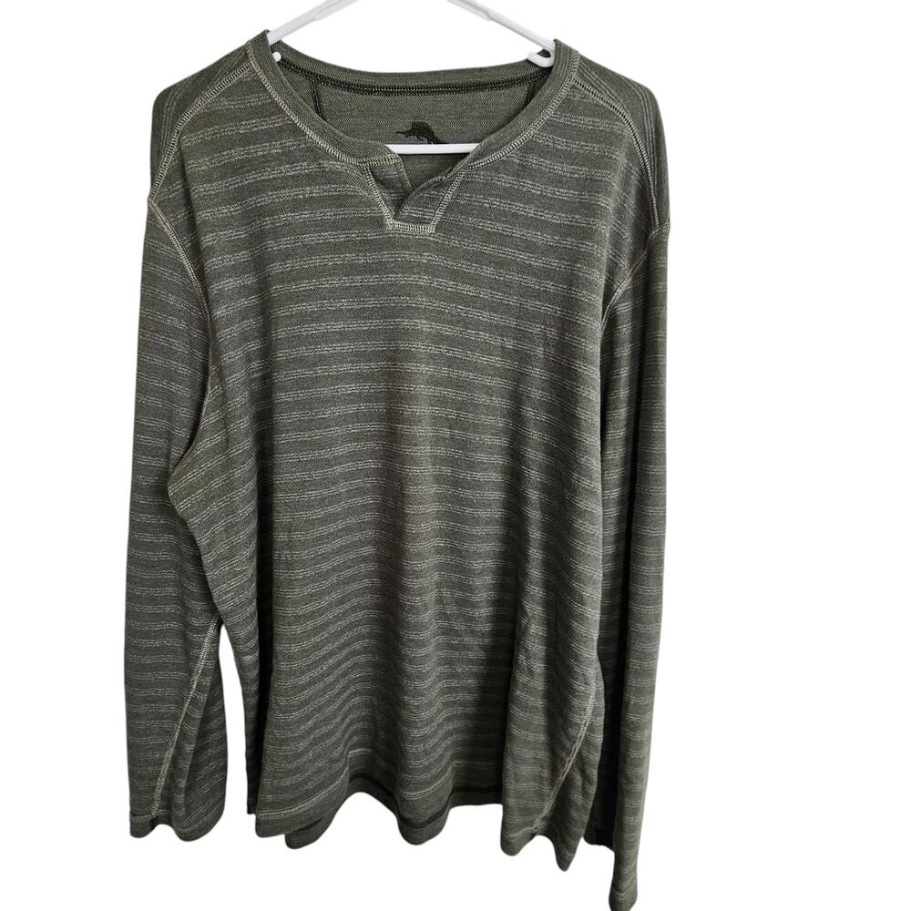 Tommy Bahama Mens Striped Henley Sweater Size XL Preppy Minimalist Knit Pullover